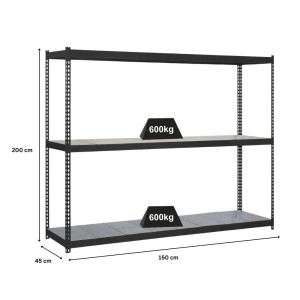 PROREGAL Schwerlastregal Metal Beast, anthrazit, 200x150x45 cm, Fachlast 600 kg. Ideal für Werkstatt und Garage.