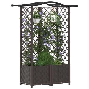 Braunes vidaXL Hochbeet mit Rankgitter und Dach für Kletter- und Hängepflanzen. Ideal für Garten, Terrasse, Balkon.