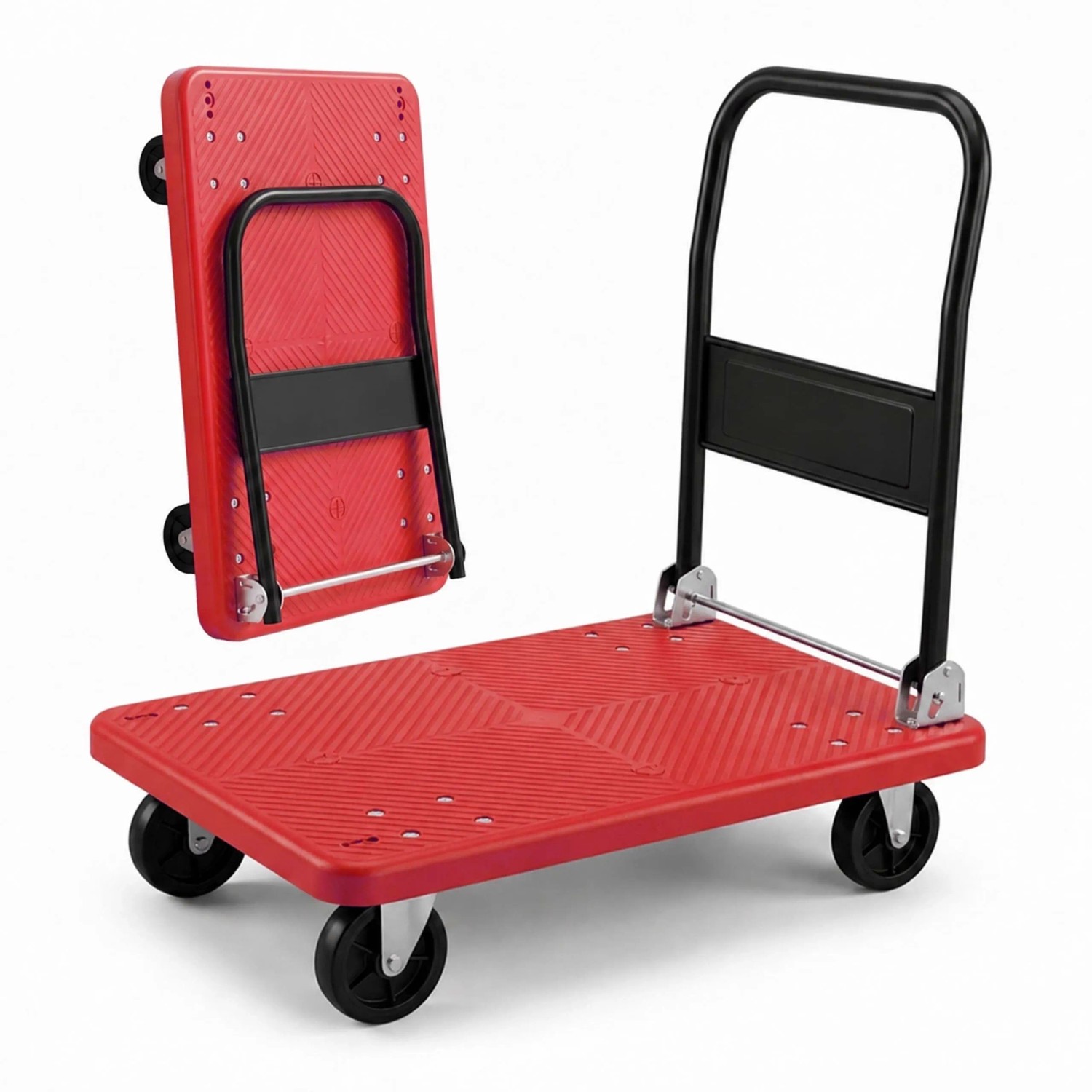Relaxdays Transportwagen Polypropylen Stahl Rot Klappbar Rutschfest 91 cm x 86 cm x 61 cm Traglast 300 kg