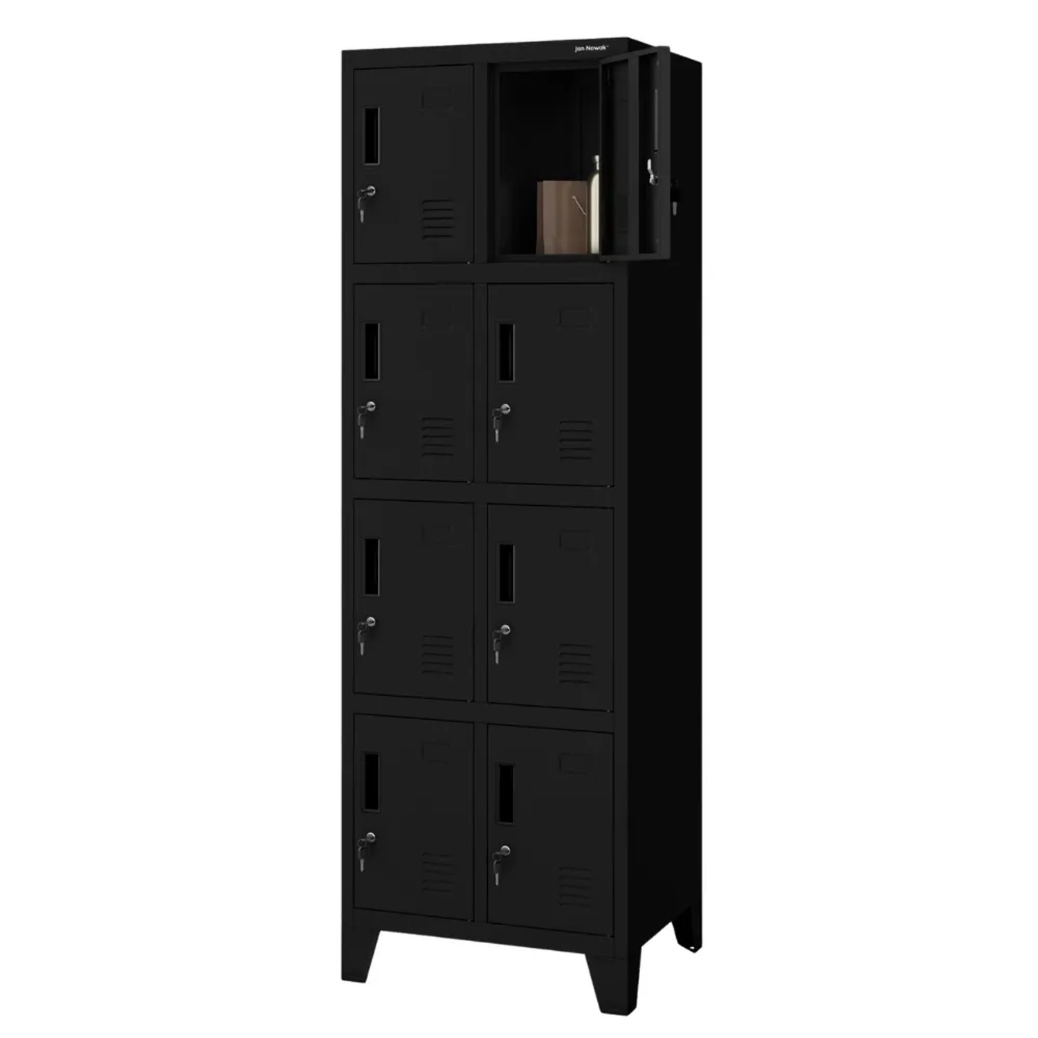 JAN NOWAK Schließfachschrank Spind ROBERT 8 Fächer Etikettenhalter Lüftungsschlitze Wertfachschrank Metall 172x55,9x45cm Schwarz