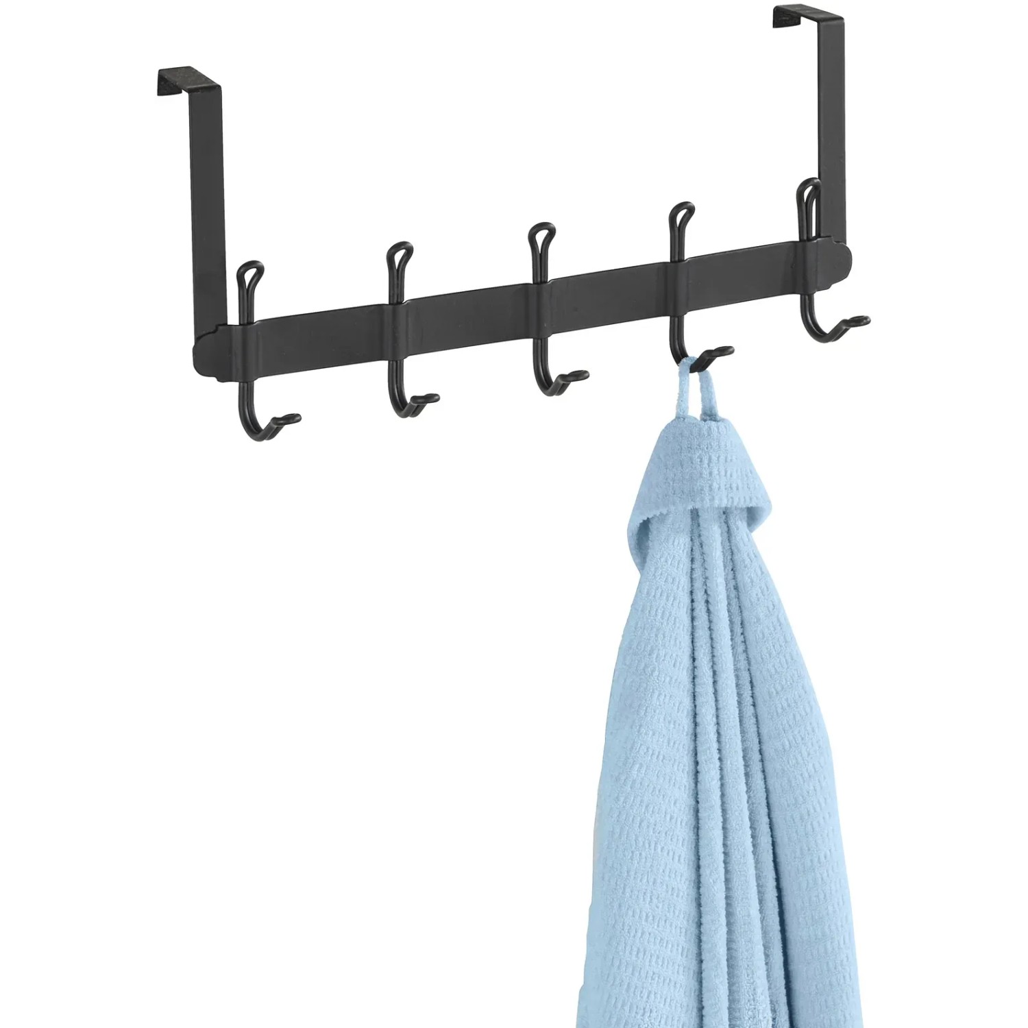 Wenko Türgarderobe Nostalgie, schwarz matt, mit 5 Haken und Handtuch.