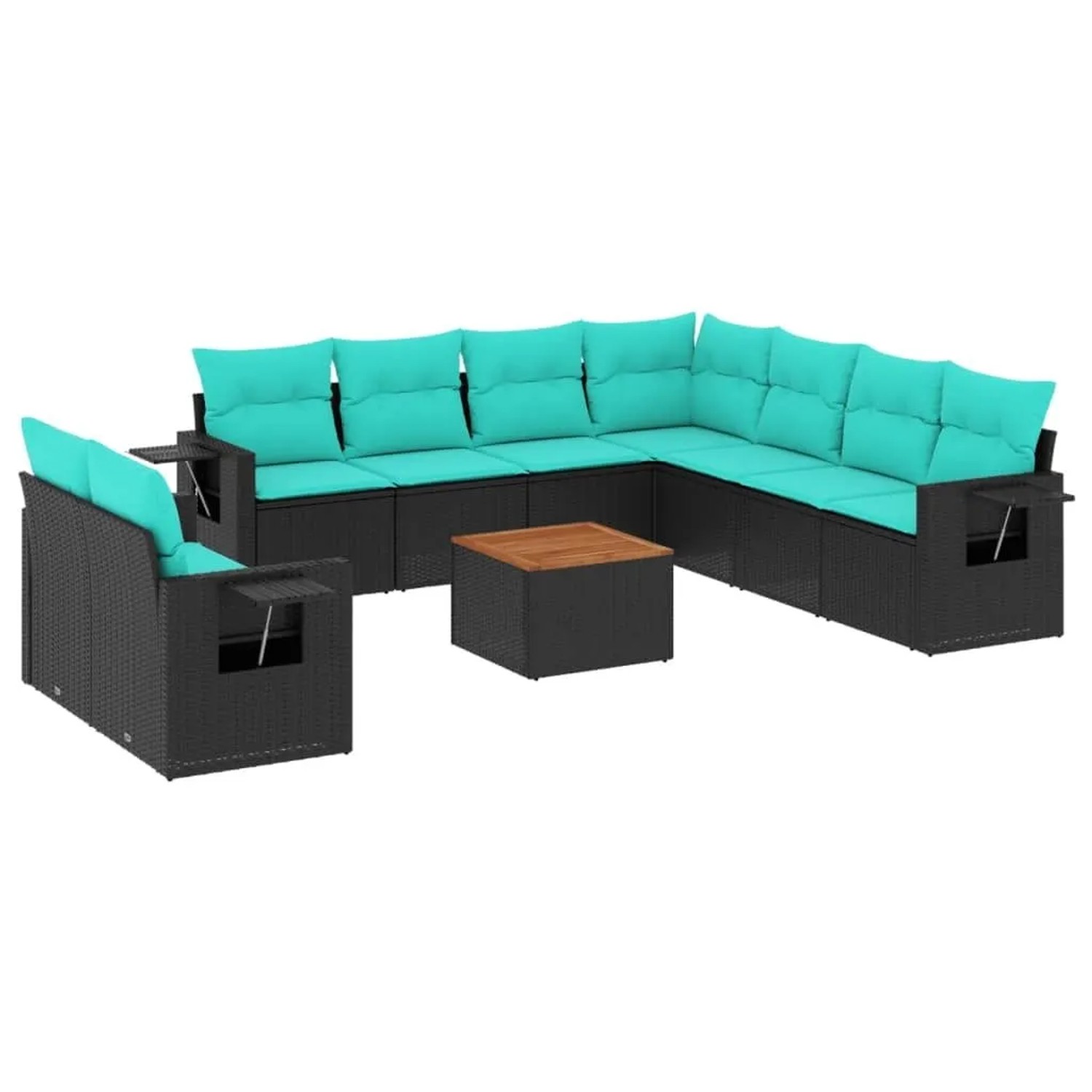 vidaXL 10-Tlg Gartensofa-Set mit Kissen Schwarzes Polyrattan 3224629