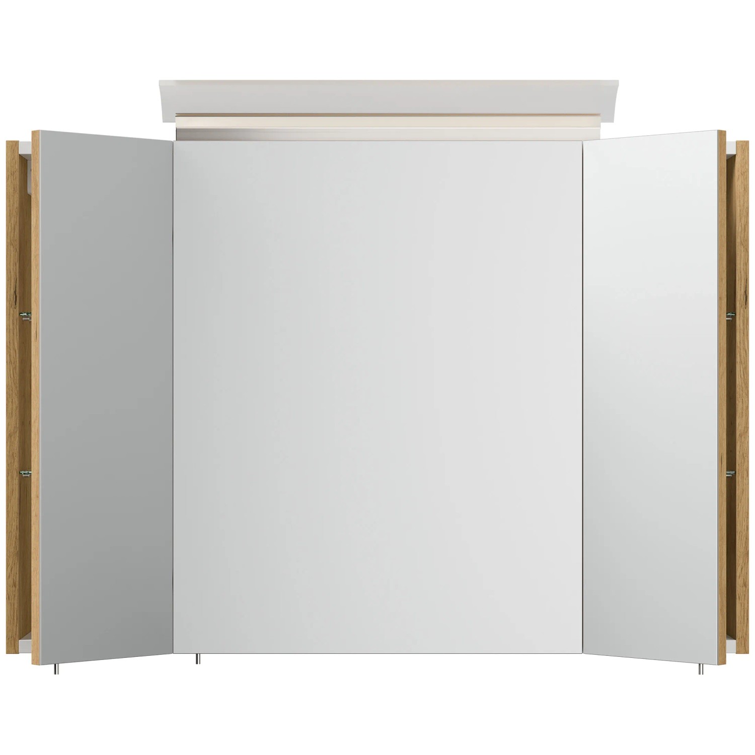 Posseik Spiegelschrank 90 cm mit LED-Lampe und Glasböden, Dekor Eiche Gold.
