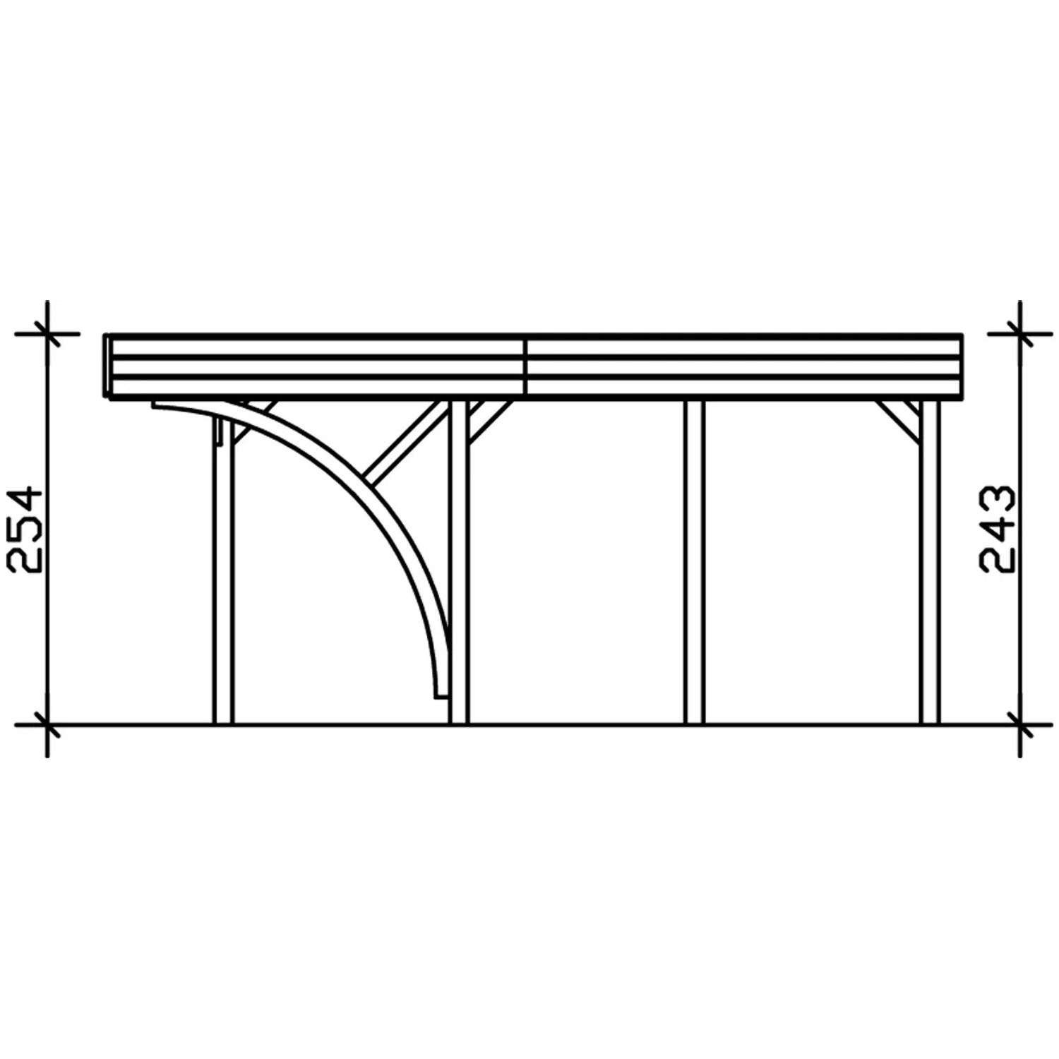 Technische Zeichnung: Skan Holz Carport Friesland Set Nussbaum, Maße und Details.