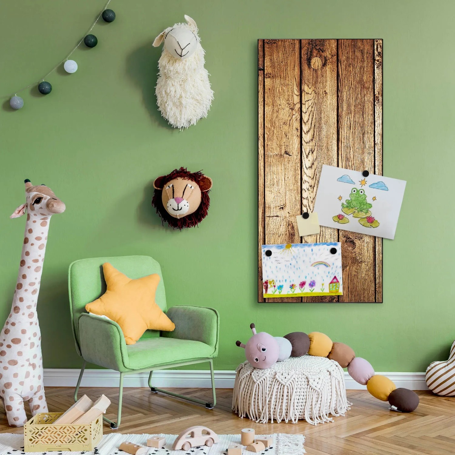 Banjado Magnettafel 37x78cm mit Holz Motiv. Magnetwand für Notizen und Fotos im Kinderzimmer.