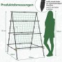 Costway A-förmige Gurken Rankhilfe (130x105x151cm) mit Netz und Maßen. Ideal für Kletterpflanzen im Garten.
