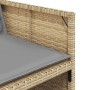 Detailansicht eines Gartenstuhls der vidaXL Essgruppe: Beige Poly Rattan mit hellgrauem Kissen.