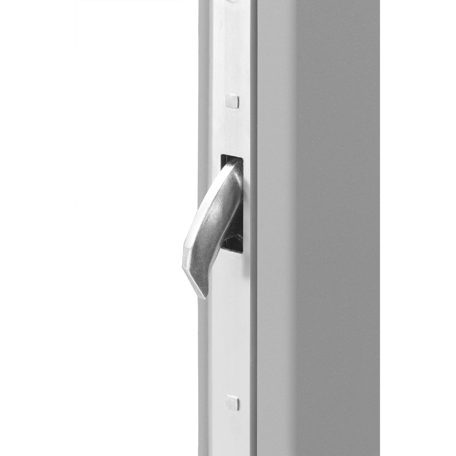 Detailaufnahme: Schwenkhaken-Verriegelung der grauen Splendoor Thermospace Haustür Berlin Prime.