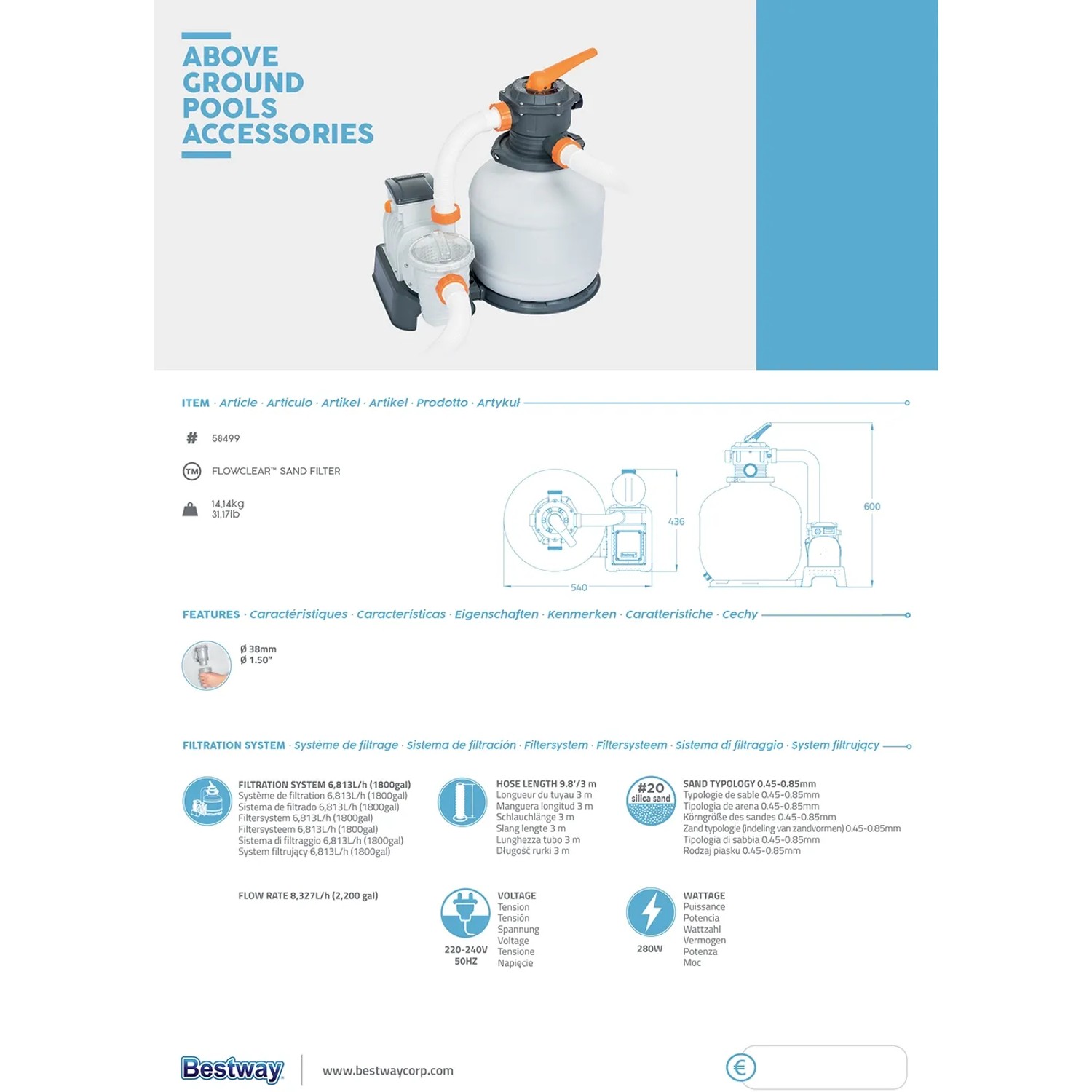 Bestway Flowclear Sandfilteranlage mit Zeitschaltuhr für Pools bis 51.400 l