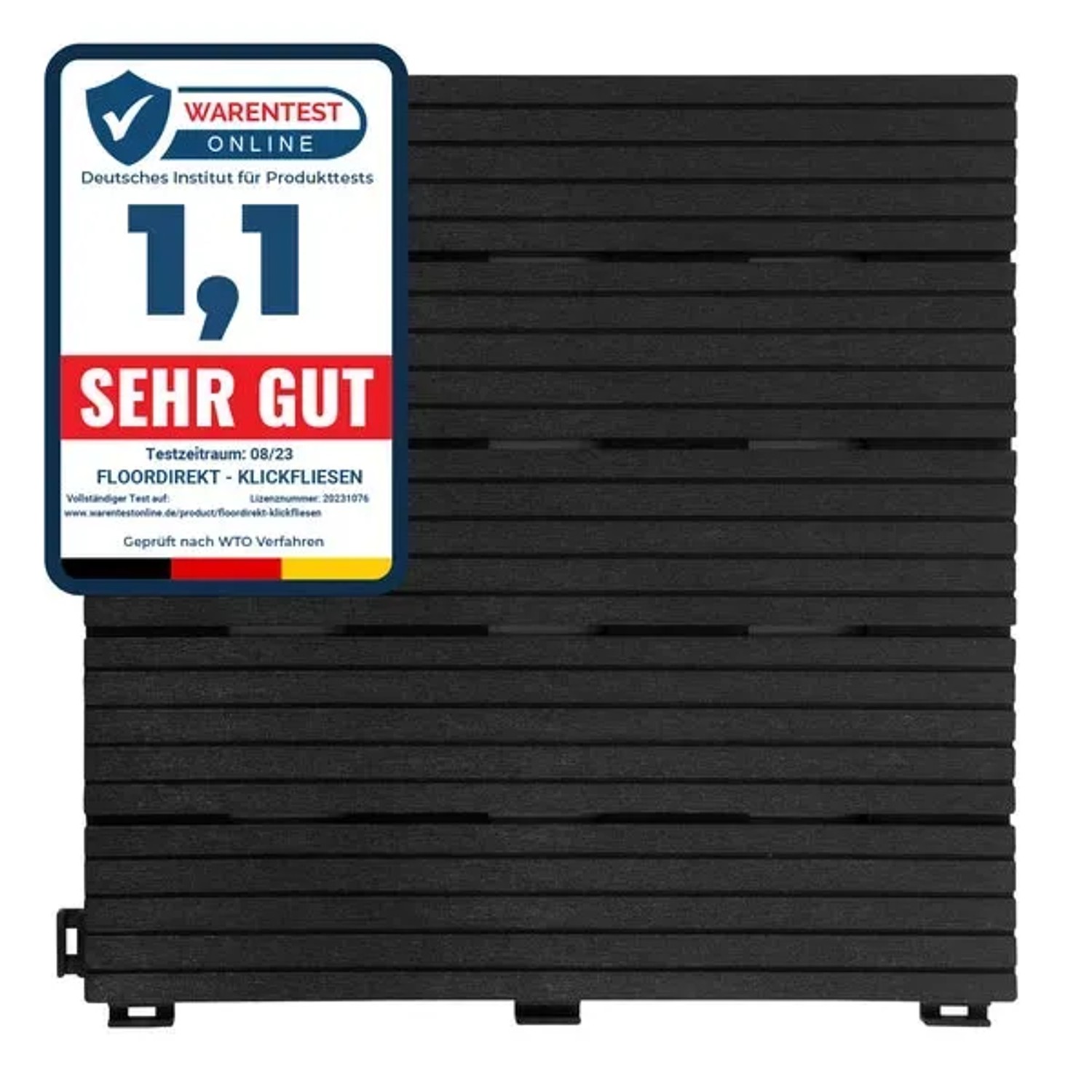 Graue Karat Klickfliese Claire, 30x30 cm, wetterbeständig und einfach zu verlegen.