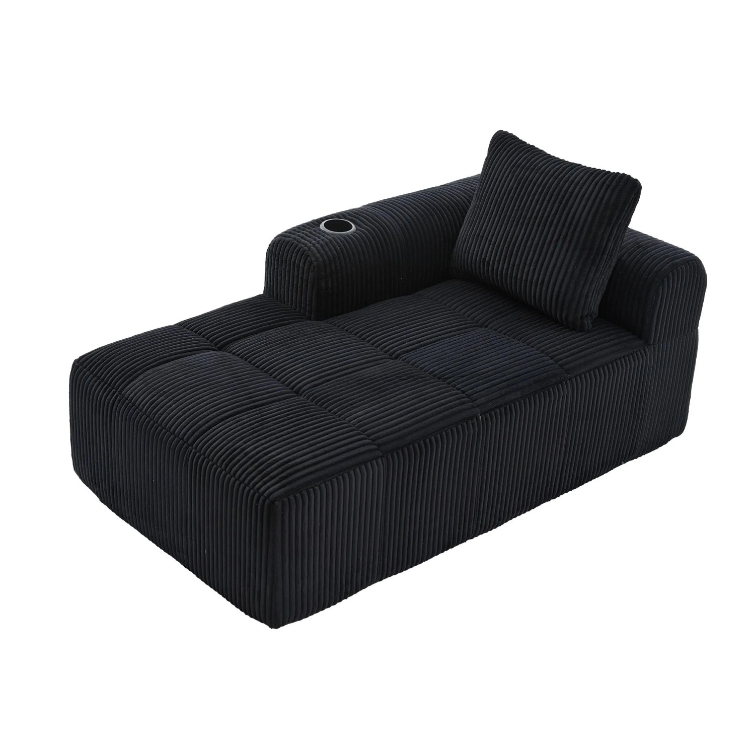 PXloue Sofa Cord Liegesessel Sofa ohne Montage mit Getränkehalter und Seitentasche Schwarz