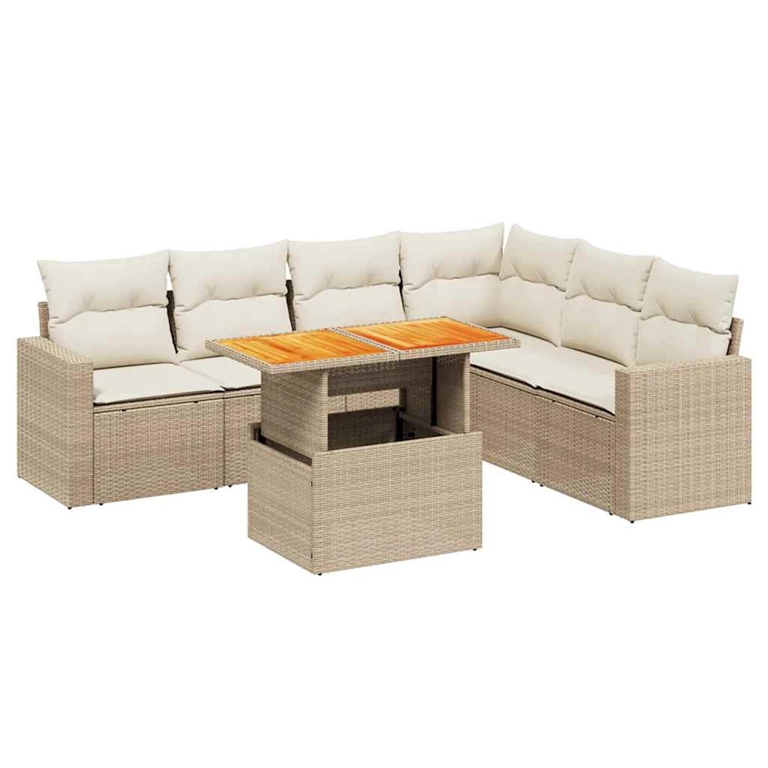 vidaXL 7-Tlg Garten-Sofagarnitur mit Kissen Beige Poly Rattan 3271331 günstig online kaufen