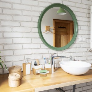 Relaxdays Badezimmer Set Keramik Bambus Weiß Vierteilig 20 cm x 8,5 cm x 5,5 cm