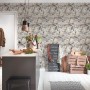 Vliestapete Trendwall 2 Blumen grau/beige/creme im Küchen-Interieur.
