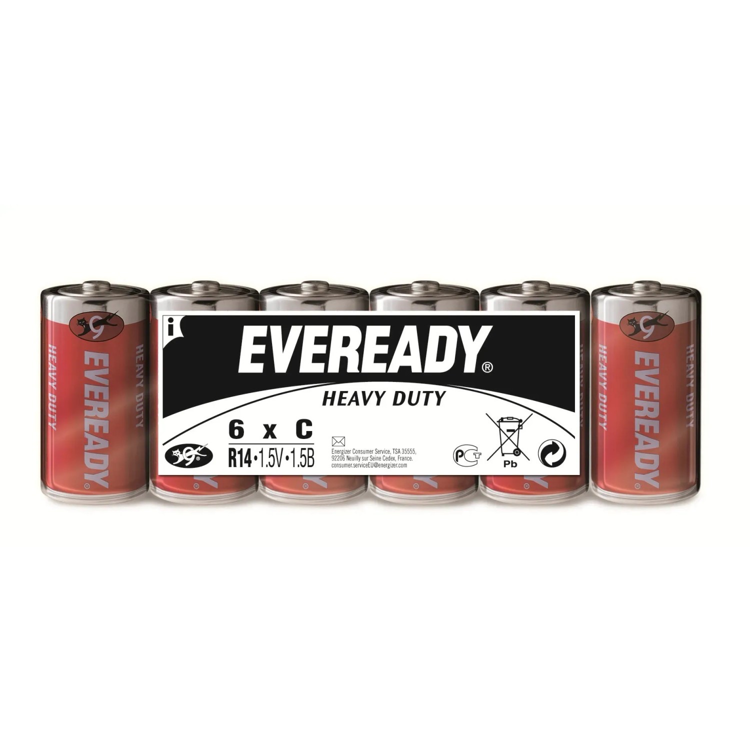 Eveready Heavy Duty Baby C Batterien, 6er-Pack. Kohle-Zink Batterien für Geräte wie Uhren und Radios.