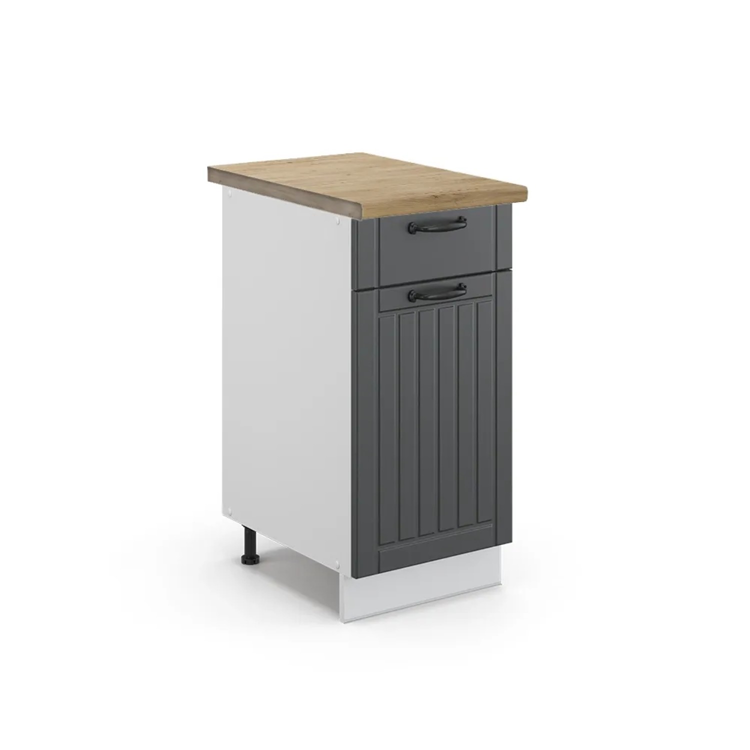 Vicco Küchenunterschrank Fame-Line Anthrazit Landhaus/Weiß 40 cm AP Eiche