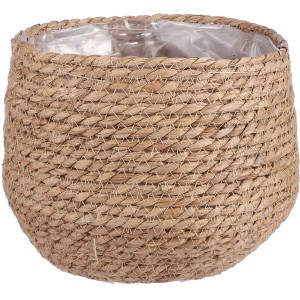 Runder, hellbrauner Mica Decorations Jorck Korb (H19 x Ø22 cm) aus Seegras für Übertöpfe.