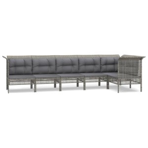 Graues 6-tlg. vidaXL Garten-Lounge-Set aus Polyrattan mit Kissen.