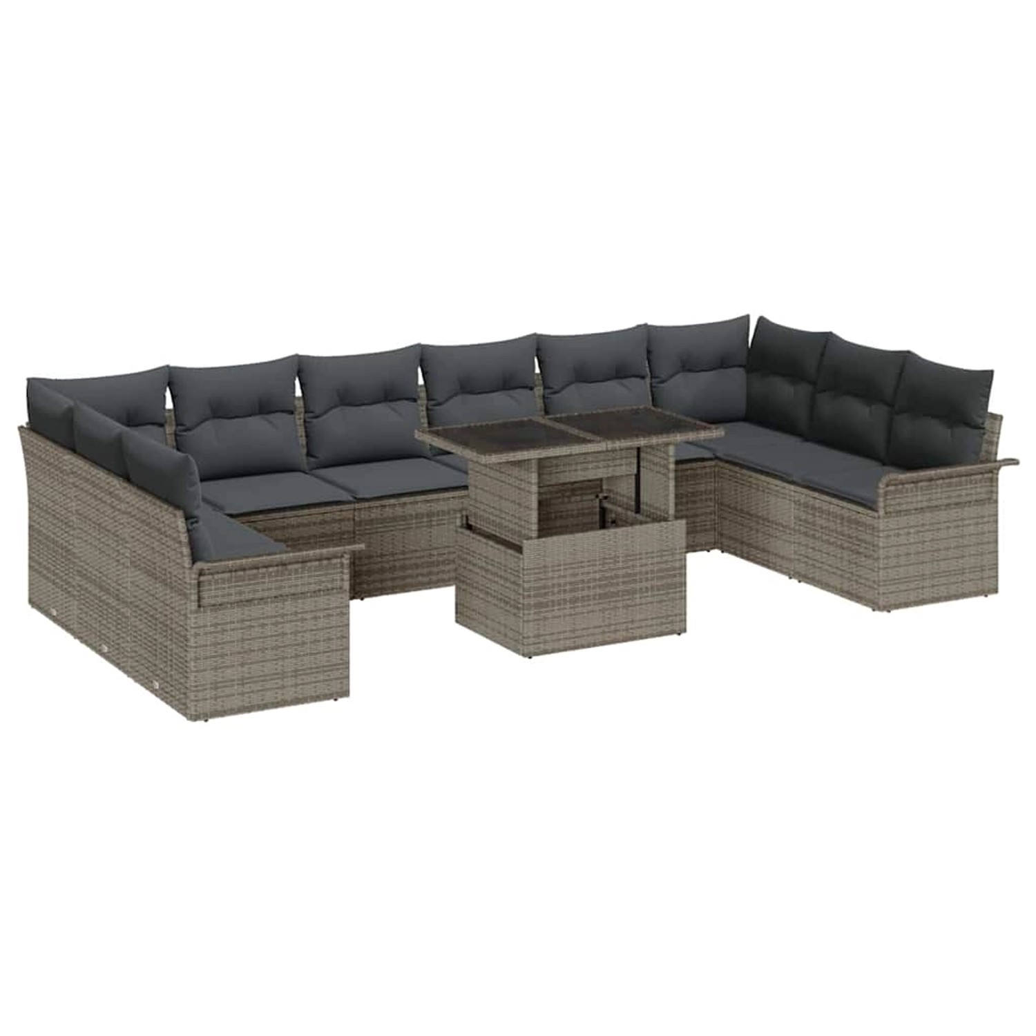 vidaXL Garten-Sofa-Set mit Kissen 11-Tlg Grau Poly Rattan 3348355 günstig online kaufen