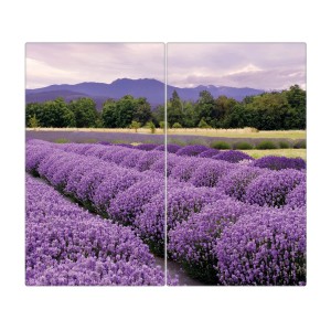 Banjado 2-teilige Herdabdeckplatte aus Glas mit Lavendel-Motiv, je 30x52cm.