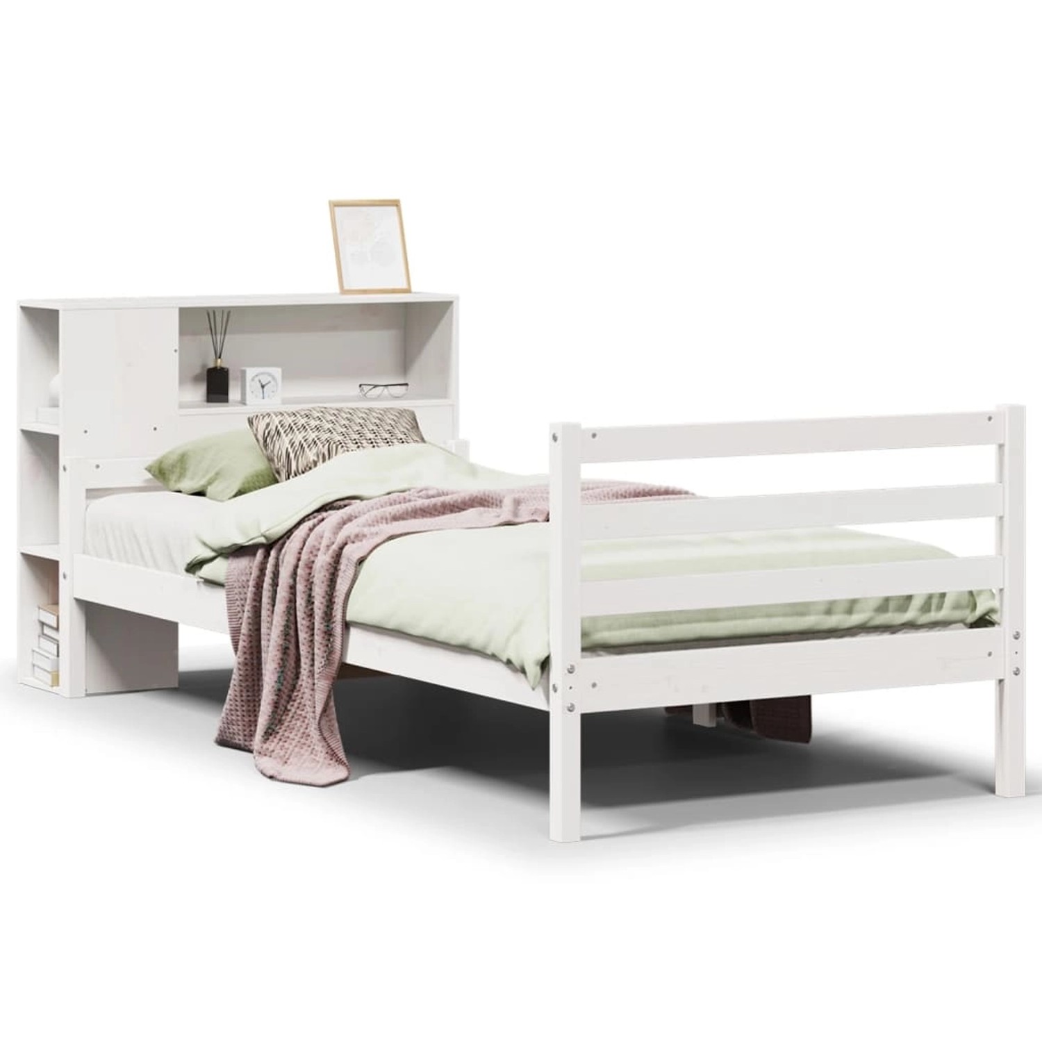 vidaXL Massivholzbett mit Regal ohne Matratze Weiß 100x200 cm Kiefer 332222 günstig online kaufen
