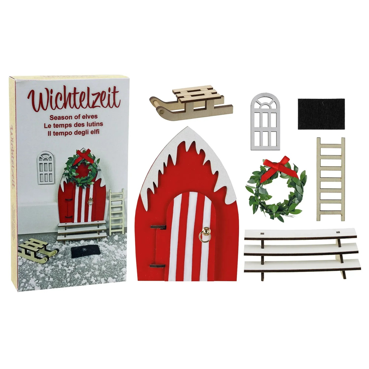Weihnachts-Deko Wichtelstarter-Set 18,5 cm x 9,5 cm x 3 cm Rot-Weiß 7-teilig