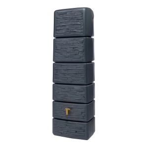4rain Zisterne Slim Stone Decor Regentonne, 330 l, grau. Regenwassertank in Steinoptik mit Auslaufhahn.