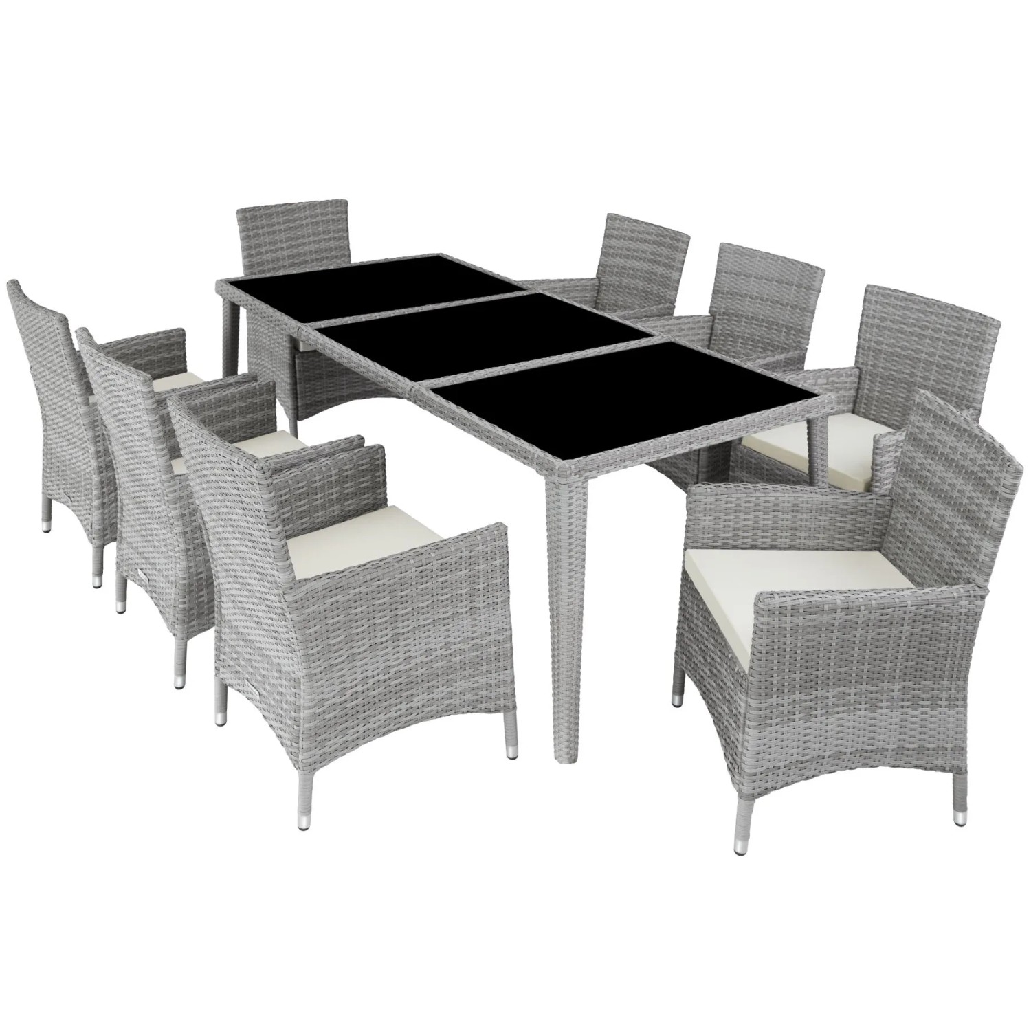 Tectake Aluminium Rattan Sitzgruppe Menorca Wetterfest und Uv Beständig 2 Bezugssets  59 x 57 x 86 cm Hellgrau