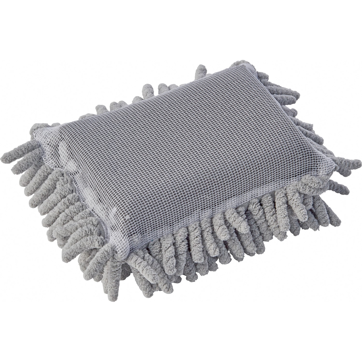 Grauer OBI 2 in 1 Auto-Microfaserschwamm mit Chenille- und glatter Faserseite für die Autopflege.