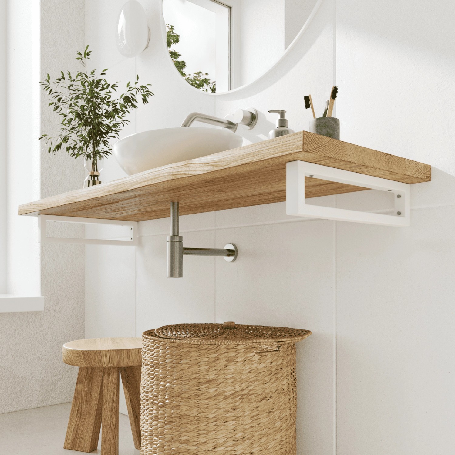 HEVVA Waschtischhalterung RHEIN 10 cm Hoch 45 cm Tief 1 Halter Weiß_4