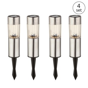 4er Set Globo Solarleuchten aus Edelstahl mit Erdspieß für den Außenbereich.
