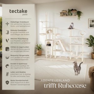 Beiger Tectake Kratzbaum Snooky mit Sisal, mehreren Ebenen, Katzenhaus und Hängematte.