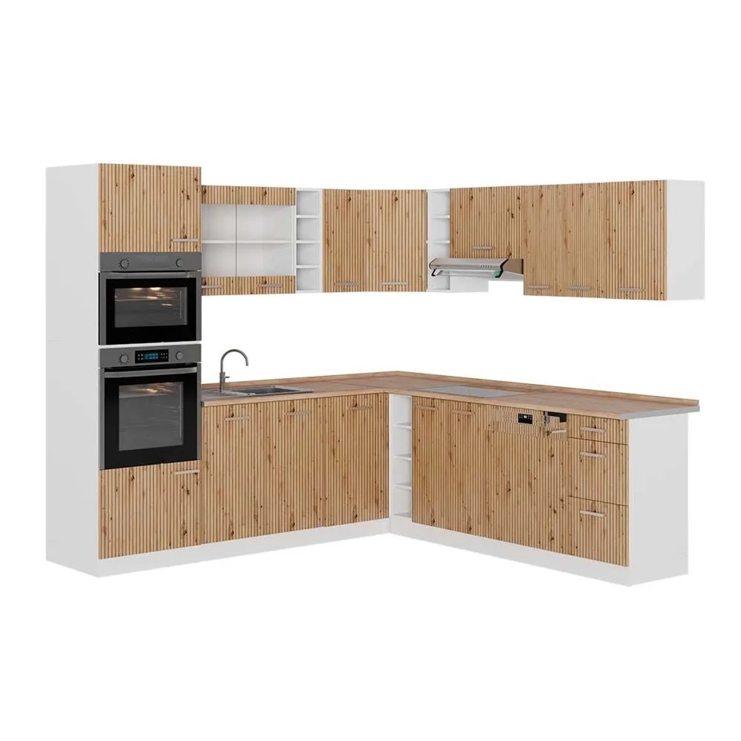 Vicco Eckküche R-Line Artisan-Eiche/Weiß 247 x 82, AP Eiche