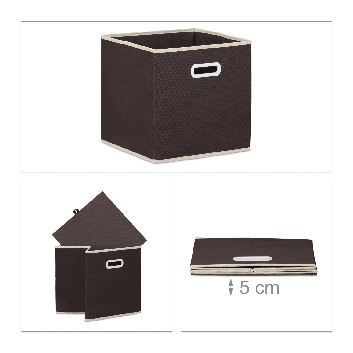 Relaxdays Faltbox 2er Set Vlies Braun Faltbar 30 cm x 30 cm x 30 cm_5