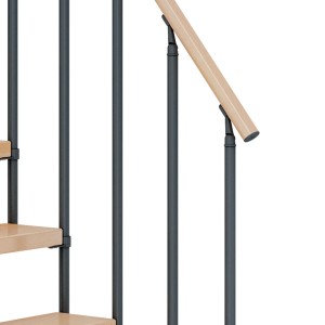 Detailansicht Dolle Mittelholmtreppe Dublin Buche/Anthrazit mit Holzhandlauf.
