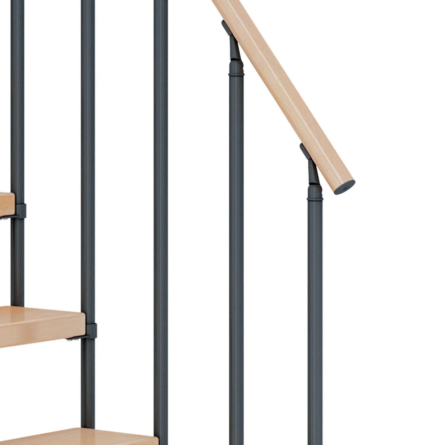 Detailansicht Dolle Mittelholmtreppe Dublin Buche/Anthrazit mit Holzhandlauf.