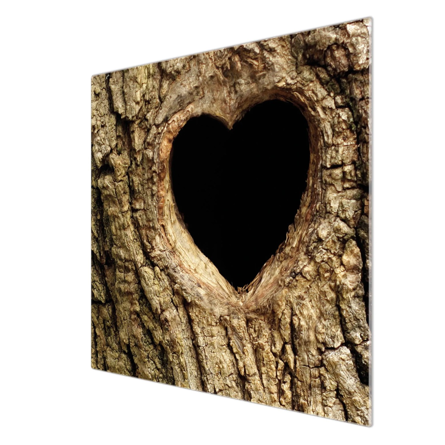 Banjado Herdabdeckplatte Glas mit Baumherz Motiv, 60x52cm, auch als Schneidebrett nutzbar.