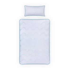 Bestlivings 4-Jahreszeitenbettdecke mit Kissen, weiße Steppdecke mit blauer Biese.