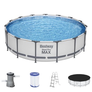Bestway Stahlrahmen Pool Set Steel Pro Max, Ø 457 cm, mit Pumpe, Leiter und Abdeckplane.
