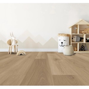 Klebe-Vinylboden Paolo Oak in Eichenoptik. Heller Holz-Look in Lang- und Breitdielenformat im Kinderzimmer.