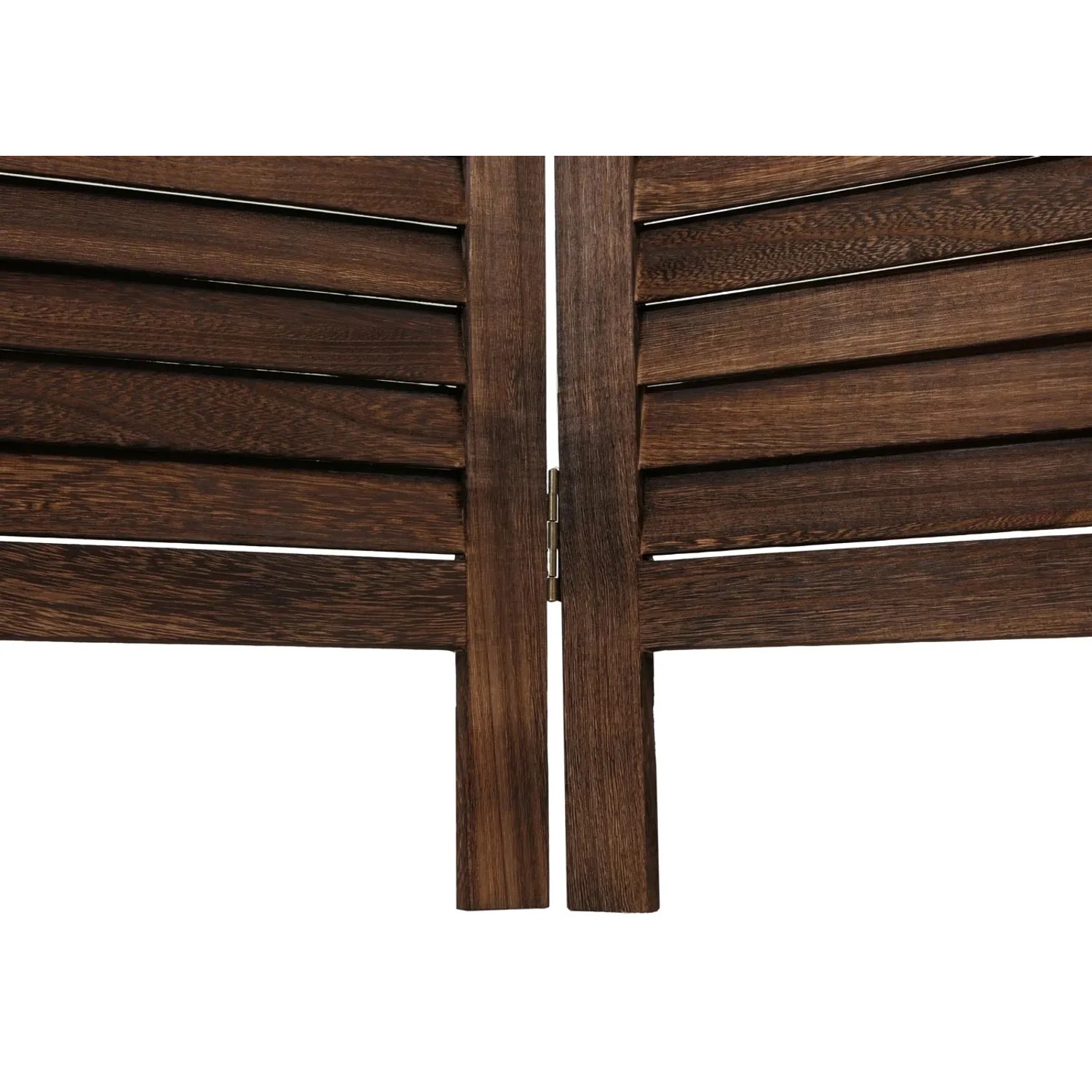 Detailansicht: Brauner MCW Paravent A84, Raumteiler aus Holz mit Fensterladen-Optik.