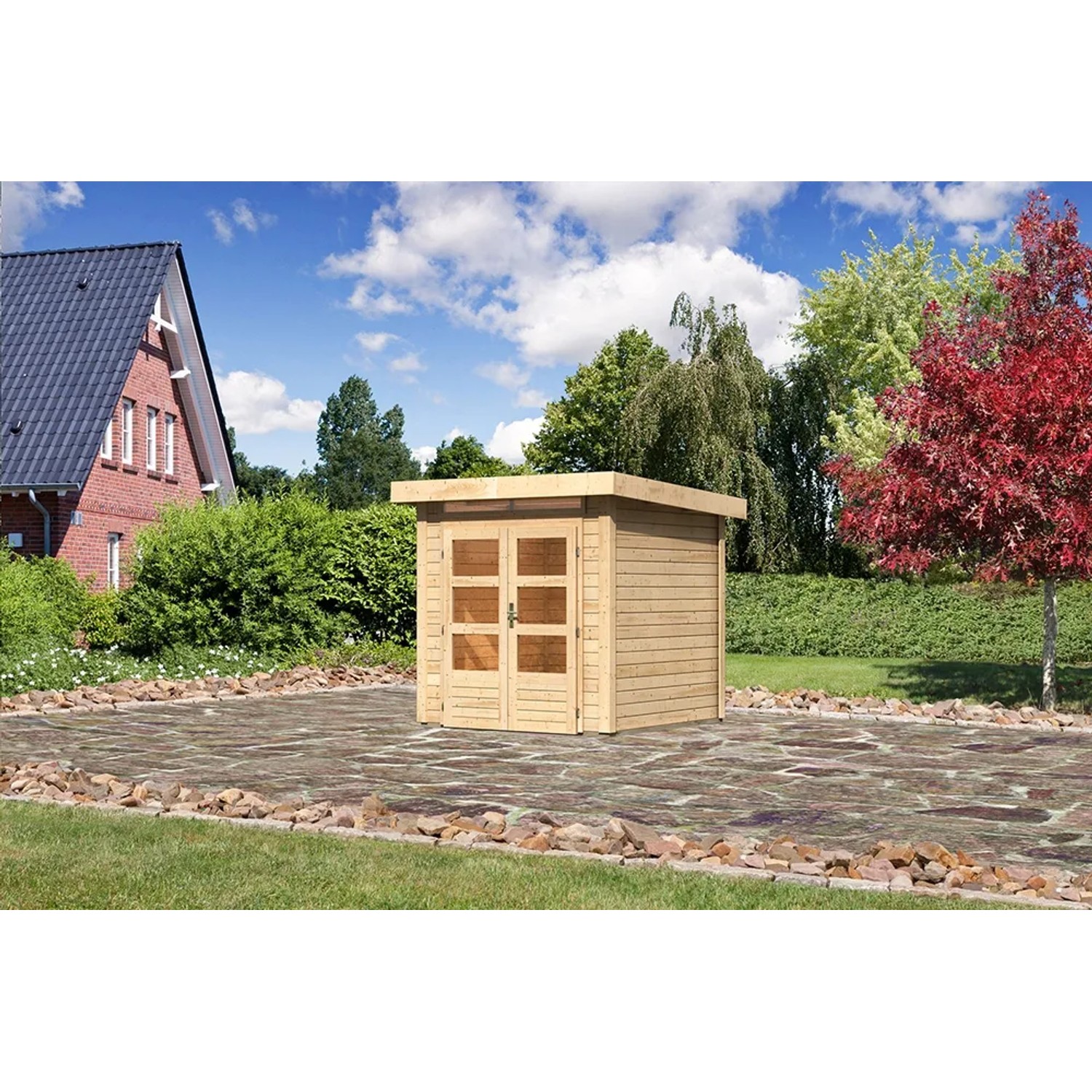Karibu Holz-Gartenhaus/Gerätehaus Kastberg 7 Terragrau 702 Cm X 273 Cm Mit Anbaudach