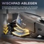 Shark Saug- und Wischroboter RV2800YEEU beim Ablegen des Wischpads in der Basisstation.