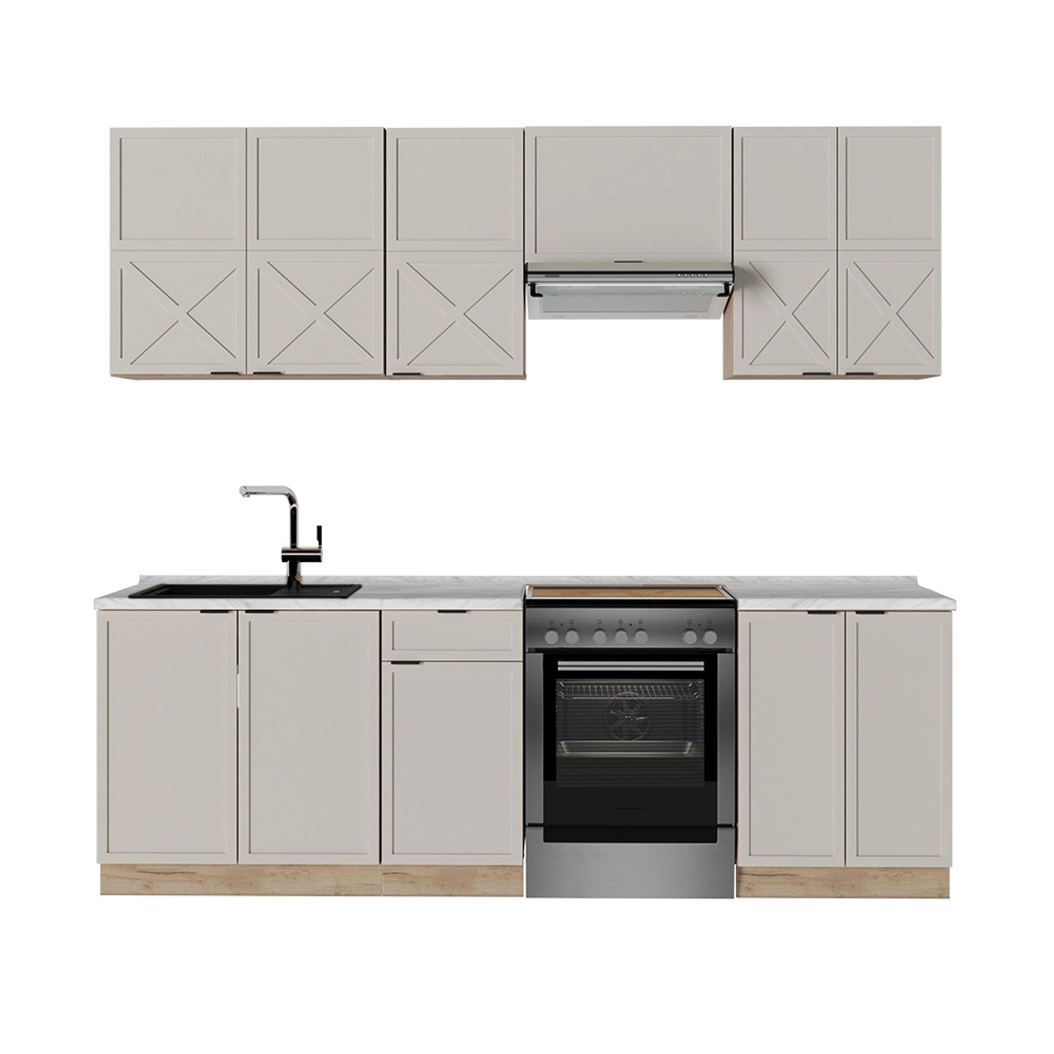 Vicco Fame-Line Küchenzeile GrauBeige/Goldkraft Eiche 240 cm AP Marmor günstig online kaufen