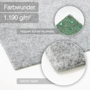 Grauer Karat Rasenteppich Farbwunder PRO, Detailansicht der weichen Haptik und Noppen auf der Rückseite.