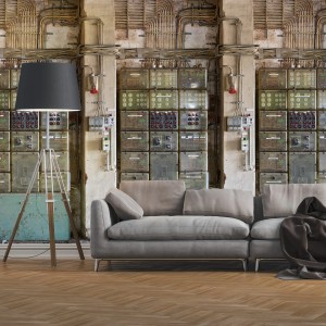 PROFHOME Fototapete 3D in Creme, Beige, Braun und Blau mit Betonoptik.