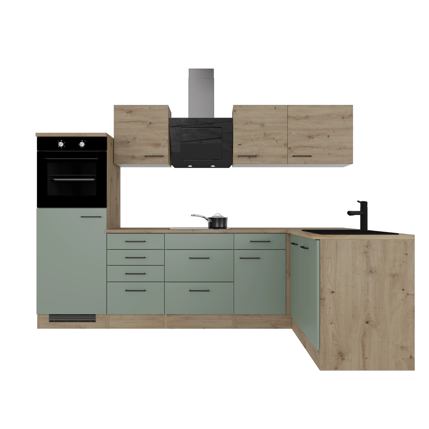 Flex-Well Exclusiv Winkelküche Cara 280 x 170 cm Schilfgrün matt - Artisan günstig online kaufen