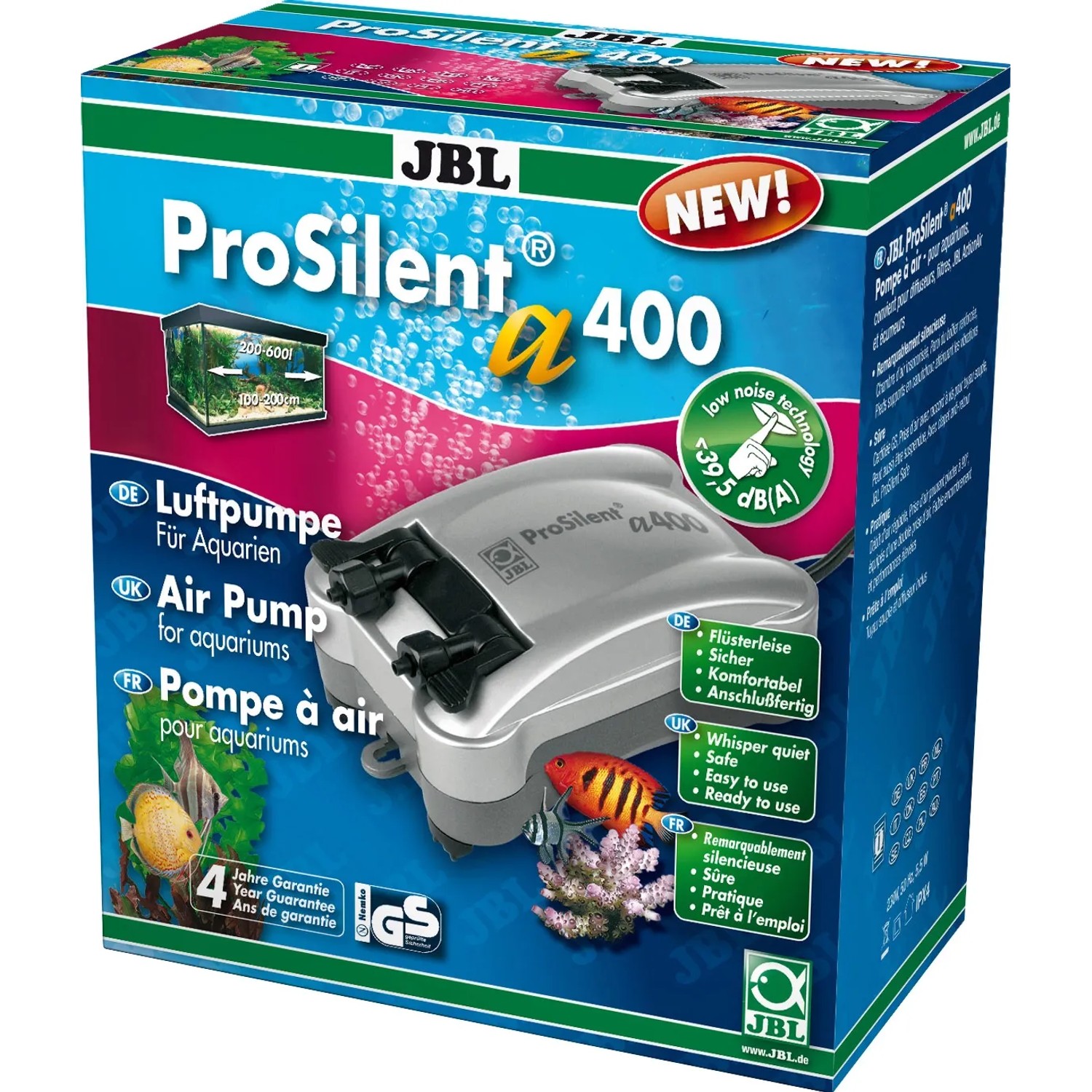 JBL ProSilent a400 Aquarium-Belüfter für Süß- und Meerwasseraquarien (200-600 l).