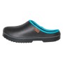 Gardena Garten-Sandale Black Beauty Gr. 36, schwarz mit blauem Rand und Profilsohle.