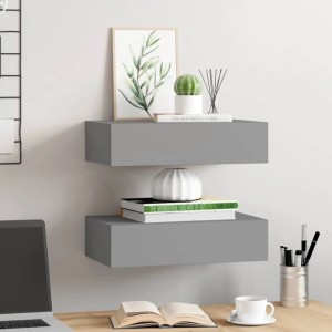 vidaXL Wandregale mit Schubladen 2 Stk Grau 40x23,5x10 cm MDF 330246
